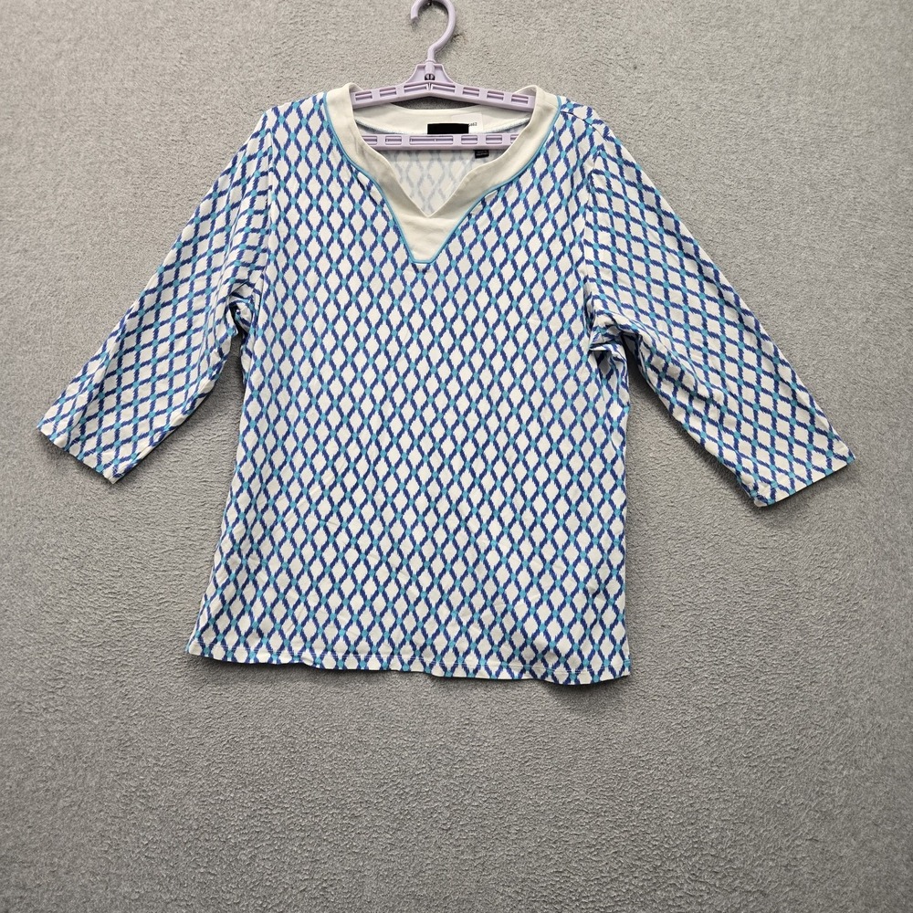 Susan Graver Weekend Women Shirt XL White Geometric V-Neck Pullover Tunic